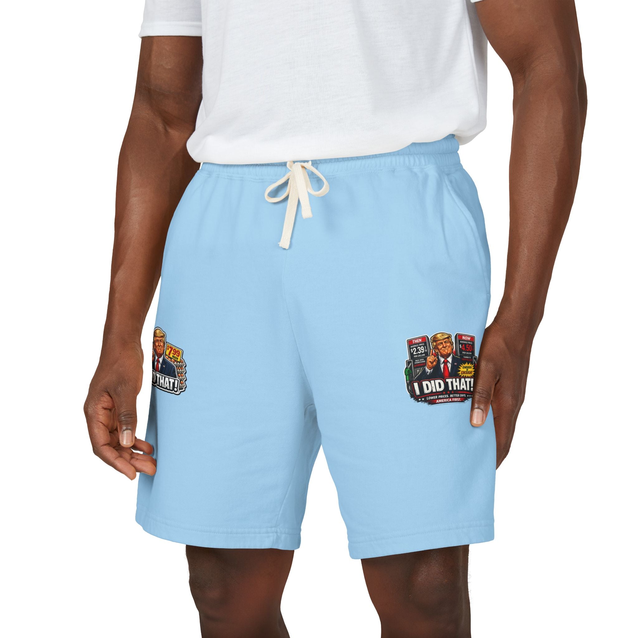 Fleece Sweat Shorts — 'I Did That!' Gas Prices/EGGS UNISEX GARMENT-DYED LIGHTWEIGHT FLEECE SWEAT SHORTS