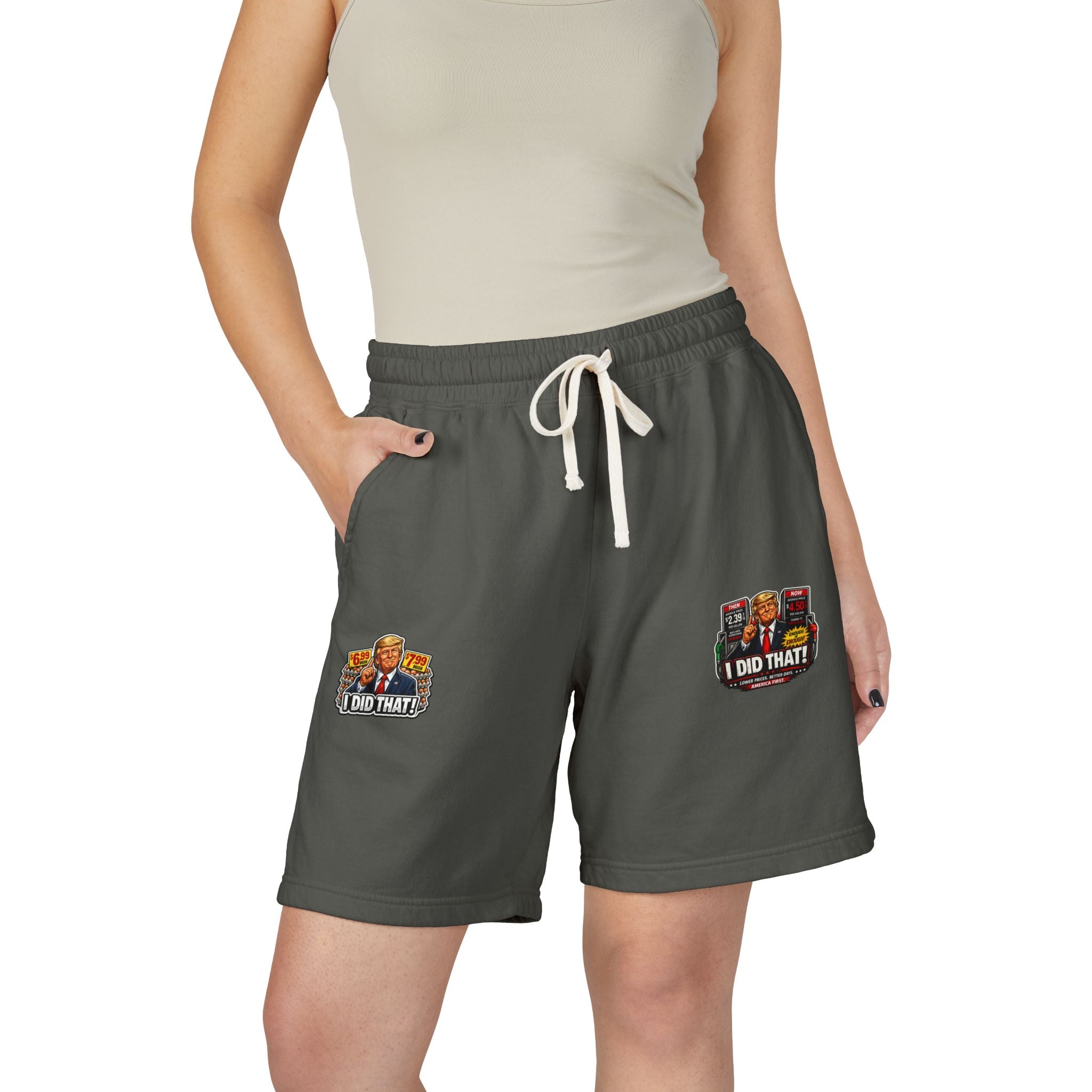 Fleece Sweat Shorts — 'I Did That!' Gas Prices/EGGS UNISEX GARMENT-DYED LIGHTWEIGHT FLEECE SWEAT SHORTS
