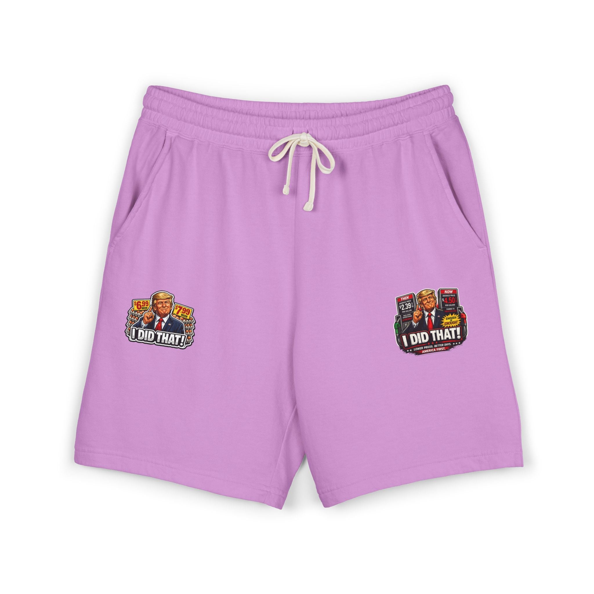 Fleece Sweat Shorts — 'I Did That!' Gas Prices/EGGS UNISEX GARMENT-DYED LIGHTWEIGHT FLEECE SWEAT SHORTS