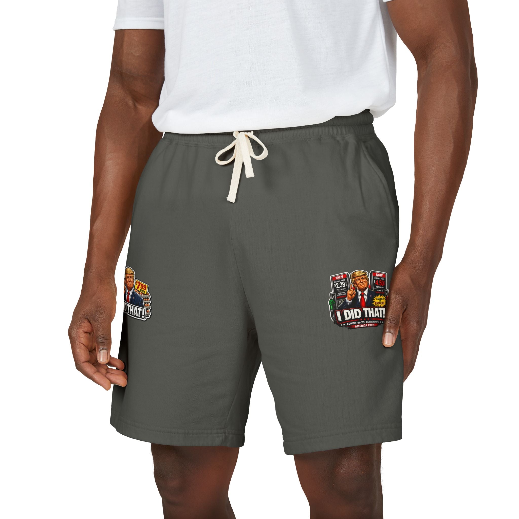 Fleece Sweat Shorts — 'I Did That!' Gas Prices/EGGS UNISEX GARMENT-DYED LIGHTWEIGHT FLEECE SWEAT SHORTS