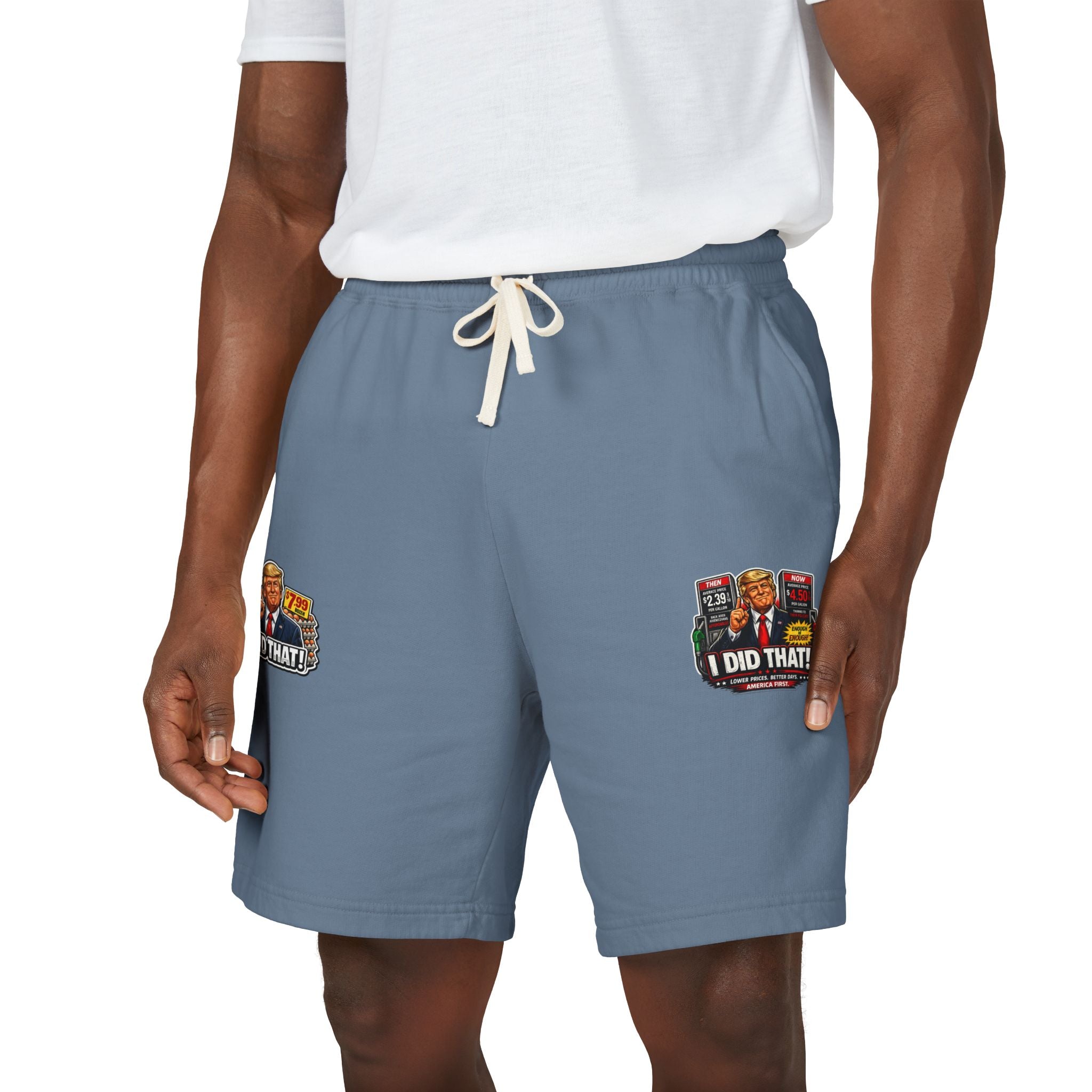 Fleece Sweat Shorts — 'I Did That!' Gas Prices/EGGS UNISEX GARMENT-DYED LIGHTWEIGHT FLEECE SWEAT SHORTS