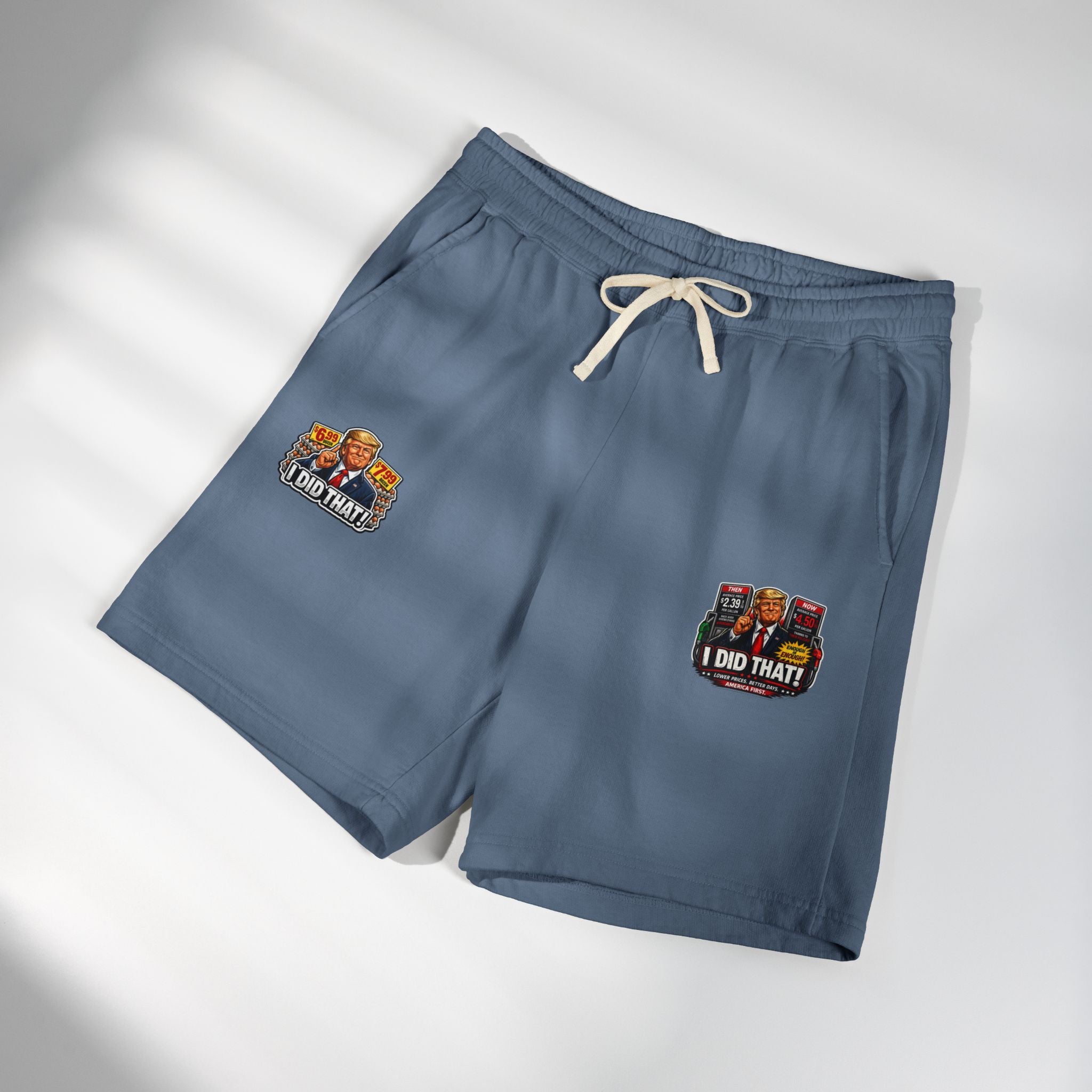 Fleece Sweat Shorts — 'I Did That!' Gas Prices/EGGS UNISEX GARMENT-DYED LIGHTWEIGHT FLEECE SWEAT SHORTS