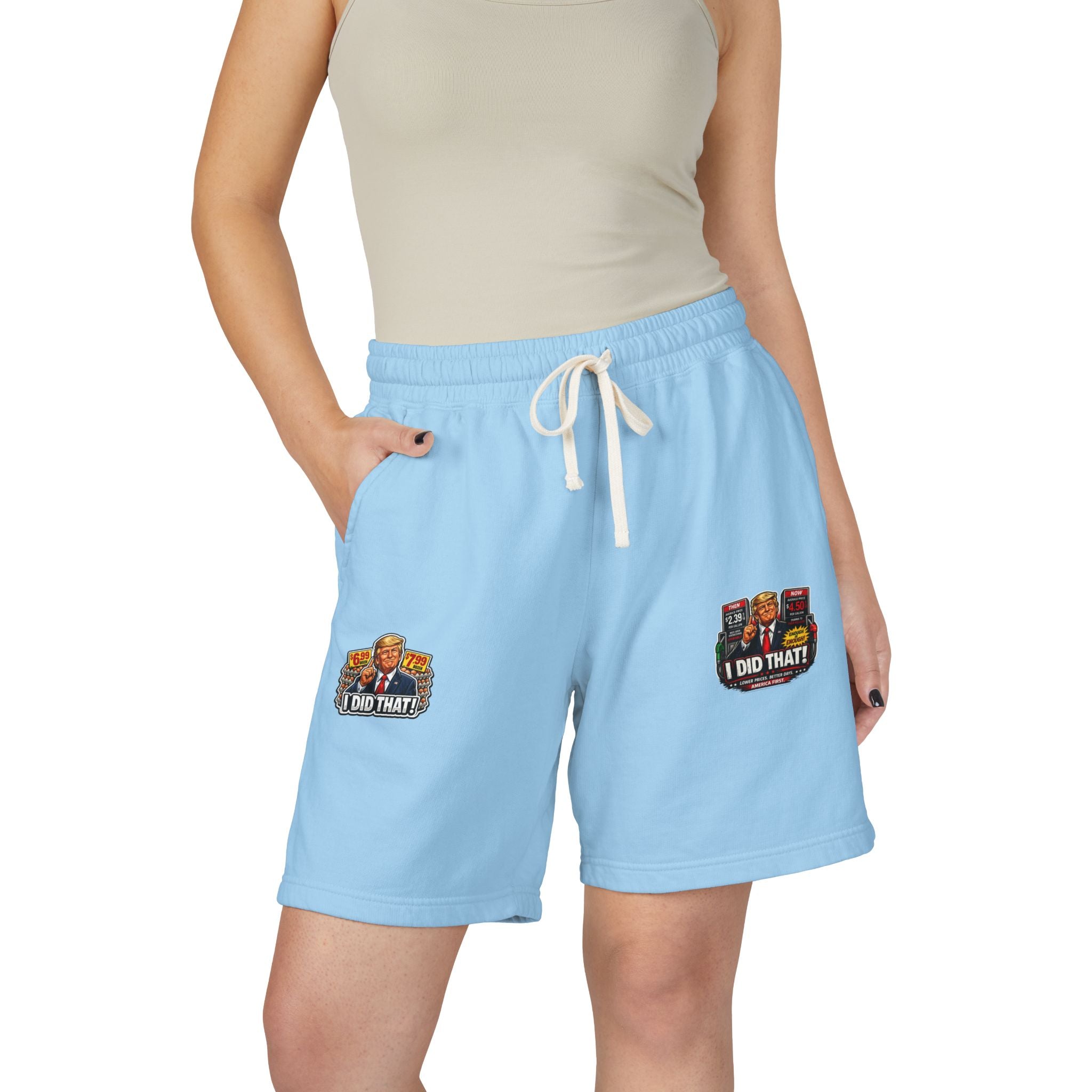 Fleece Sweat Shorts — 'I Did That!' Gas Prices/EGGS UNISEX GARMENT-DYED LIGHTWEIGHT FLEECE SWEAT SHORTS