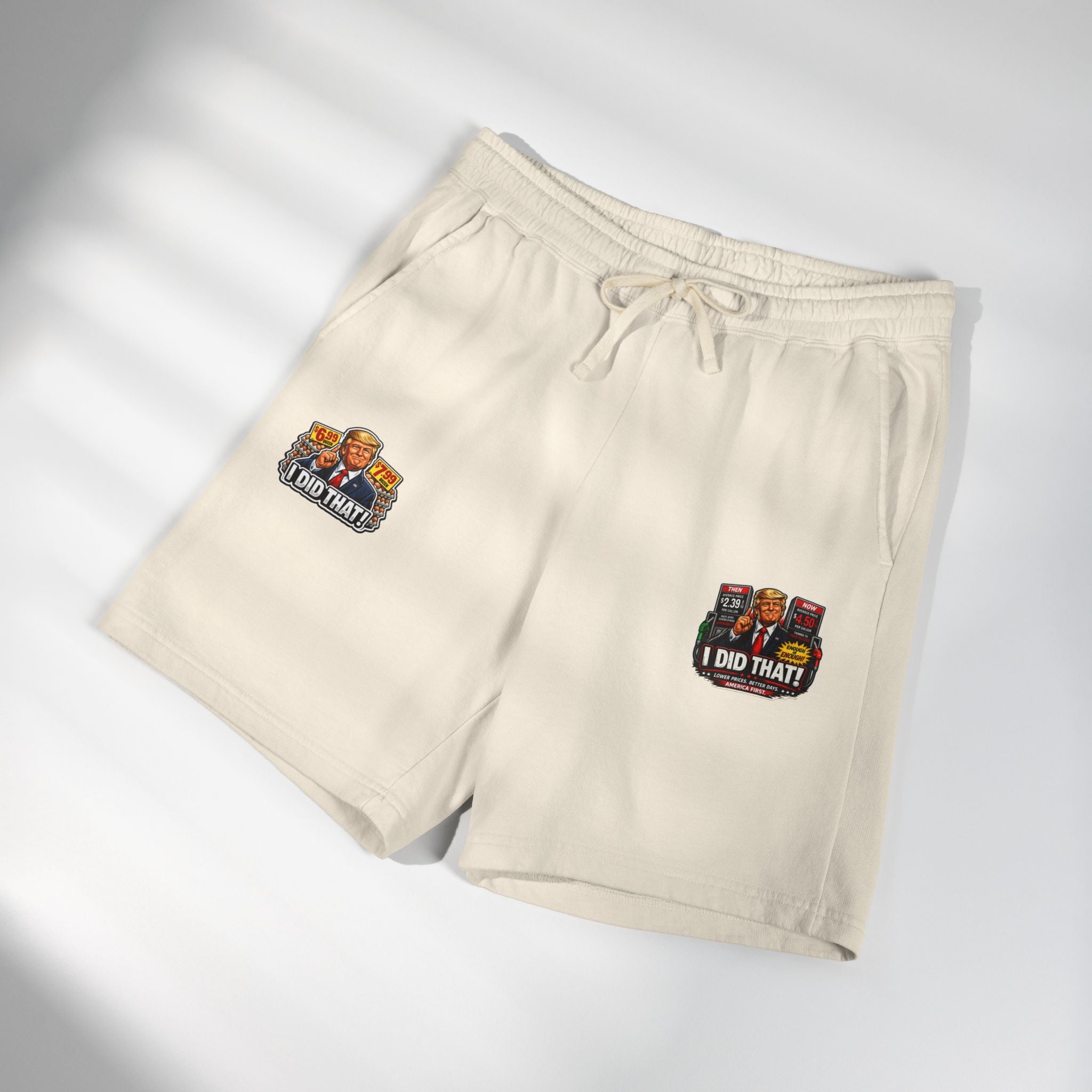 Fleece Sweat Shorts — 'I Did That!' Gas Prices/EGGS UNISEX GARMENT-DYED LIGHTWEIGHT FLEECE SWEAT SHORTS