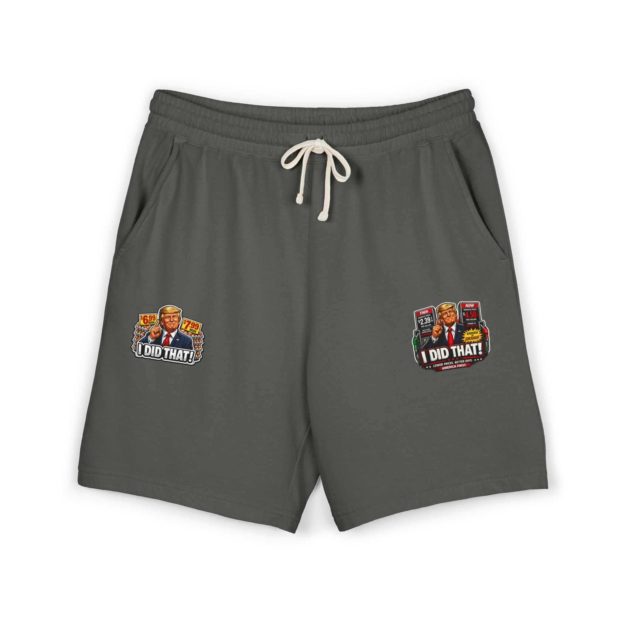 Fleece Sweat Shorts — 'I Did That!' Gas Prices/EGGS UNISEX GARMENT-DYED LIGHTWEIGHT FLEECE SWEAT SHORTS