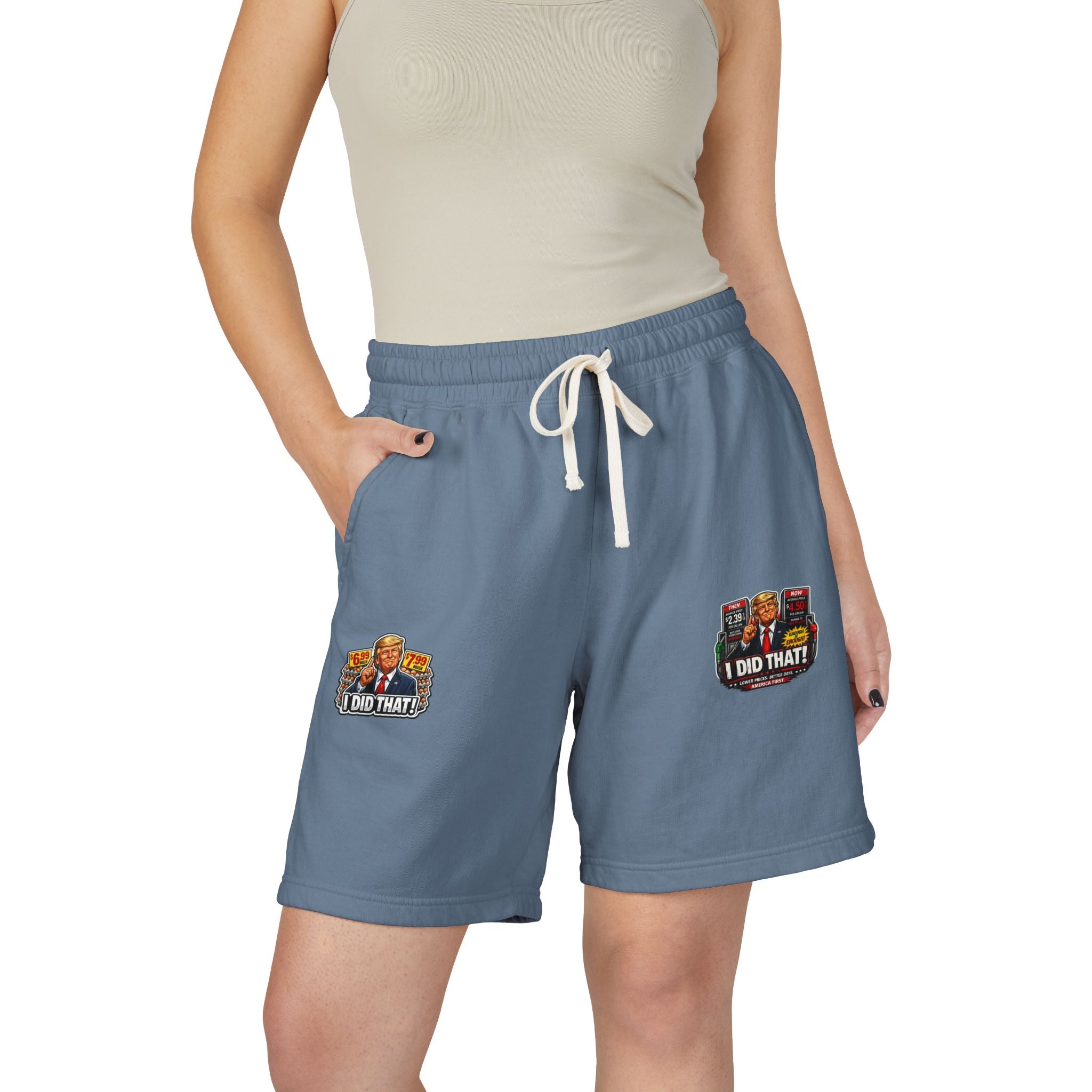 Fleece Sweat Shorts — 'I Did That!' Gas Prices/EGGS UNISEX GARMENT-DYED LIGHTWEIGHT FLEECE SWEAT SHORTS