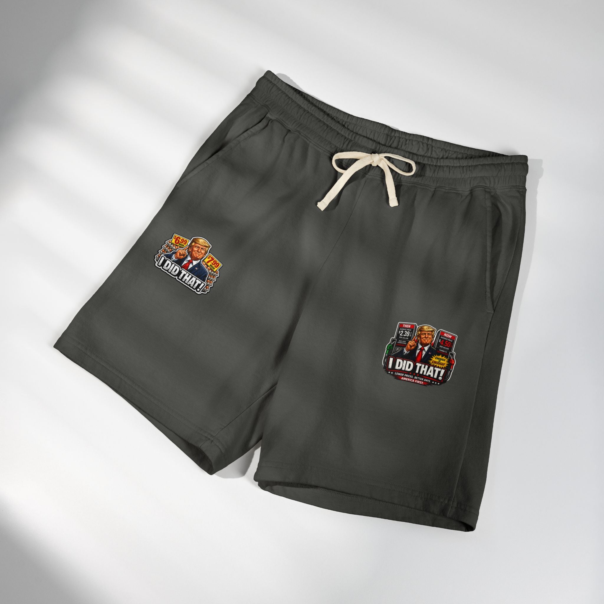Fleece Sweat Shorts — 'I Did That!' Gas Prices/EGGS UNISEX GARMENT-DYED LIGHTWEIGHT FLEECE SWEAT SHORTS