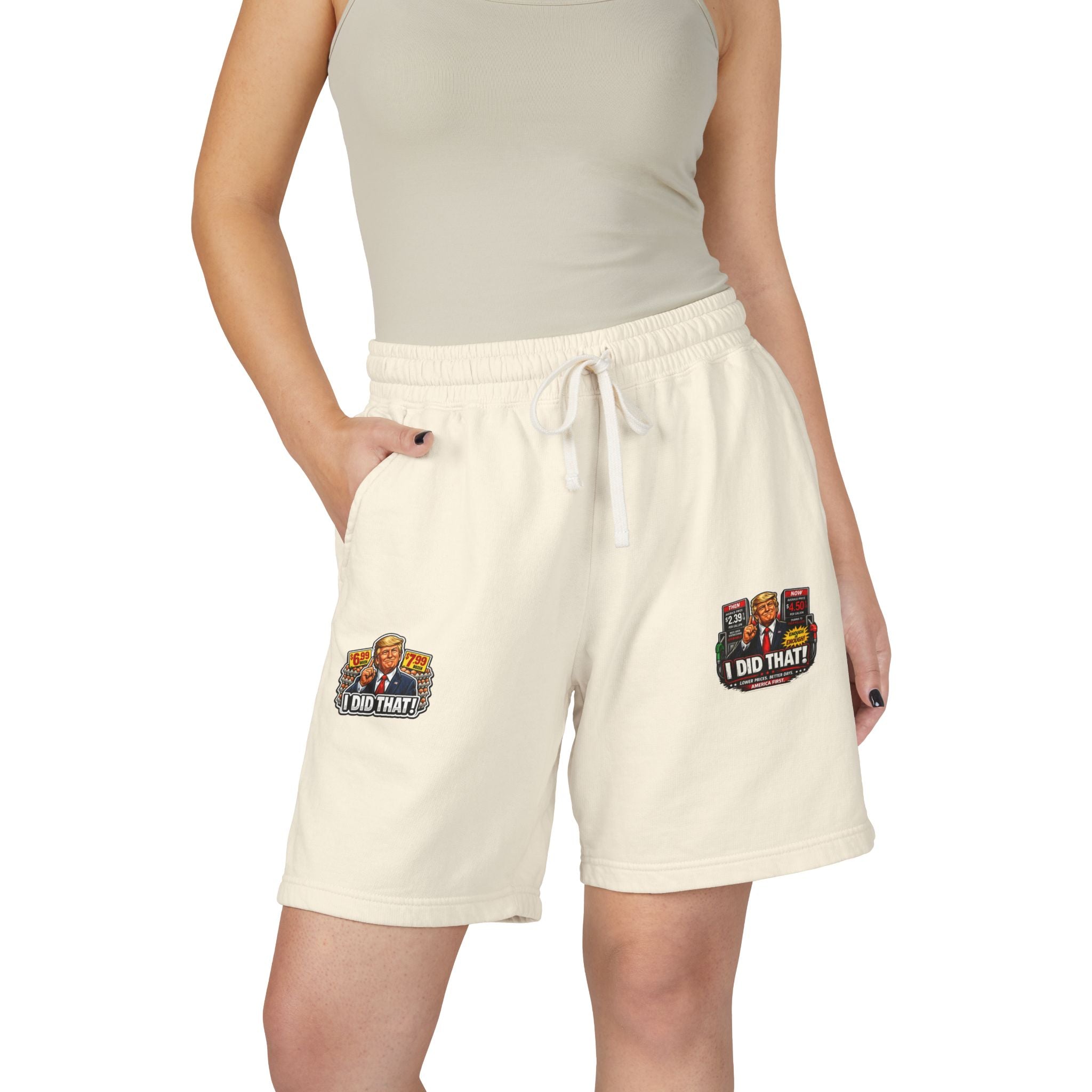 Fleece Sweat Shorts — 'I Did That!' Gas Prices/EGGS UNISEX GARMENT-DYED LIGHTWEIGHT FLEECE SWEAT SHORTS