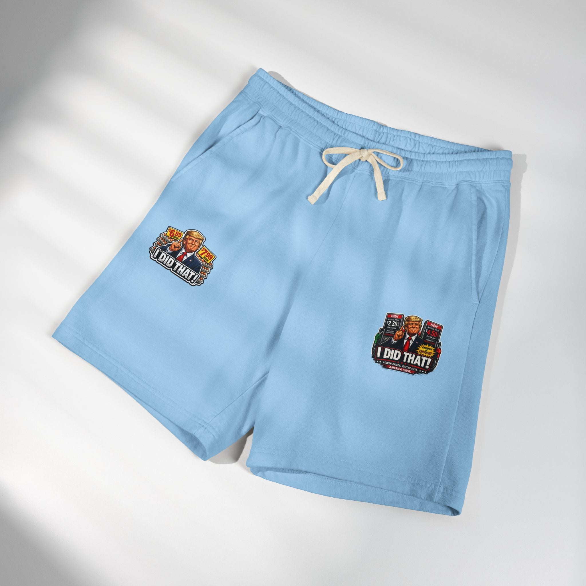 Fleece Sweat Shorts — 'I Did That!' Gas Prices/EGGS UNISEX GARMENT-DYED LIGHTWEIGHT FLEECE SWEAT SHORTS